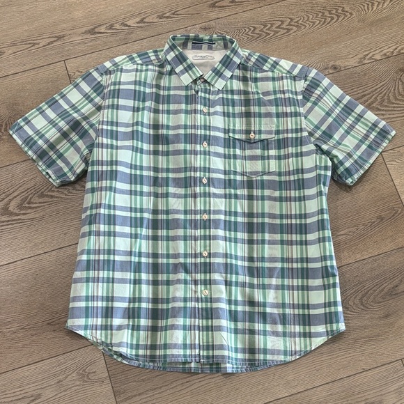 Tommy Bahama Other - Tommy Bahama green & blue plaid shirt. Cotton/linen. Men L. Excellent condition.